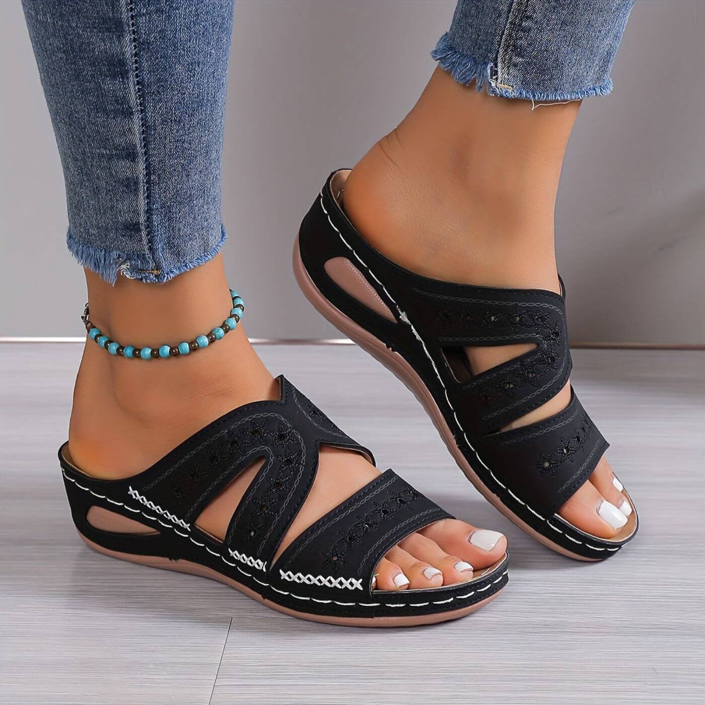 Women's Open Toe Cutout Slip-On Wedge Sandals Casual Comfort