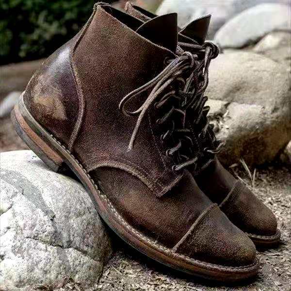Men's Lace-Up Leather Ankle Boots | Retro High-Top Oxford Style