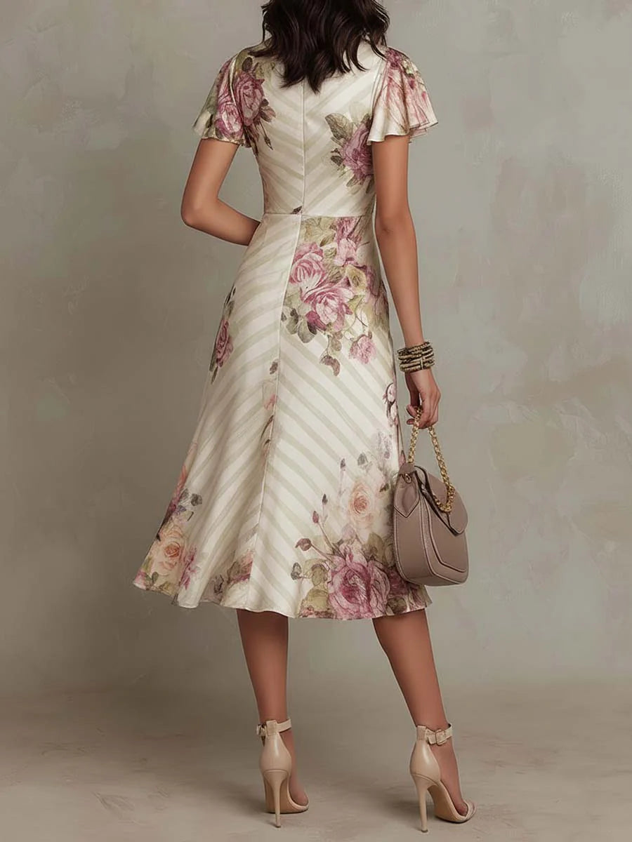 Women's Vintage Satin Midi Dress | Wrap V-Neck Ruched