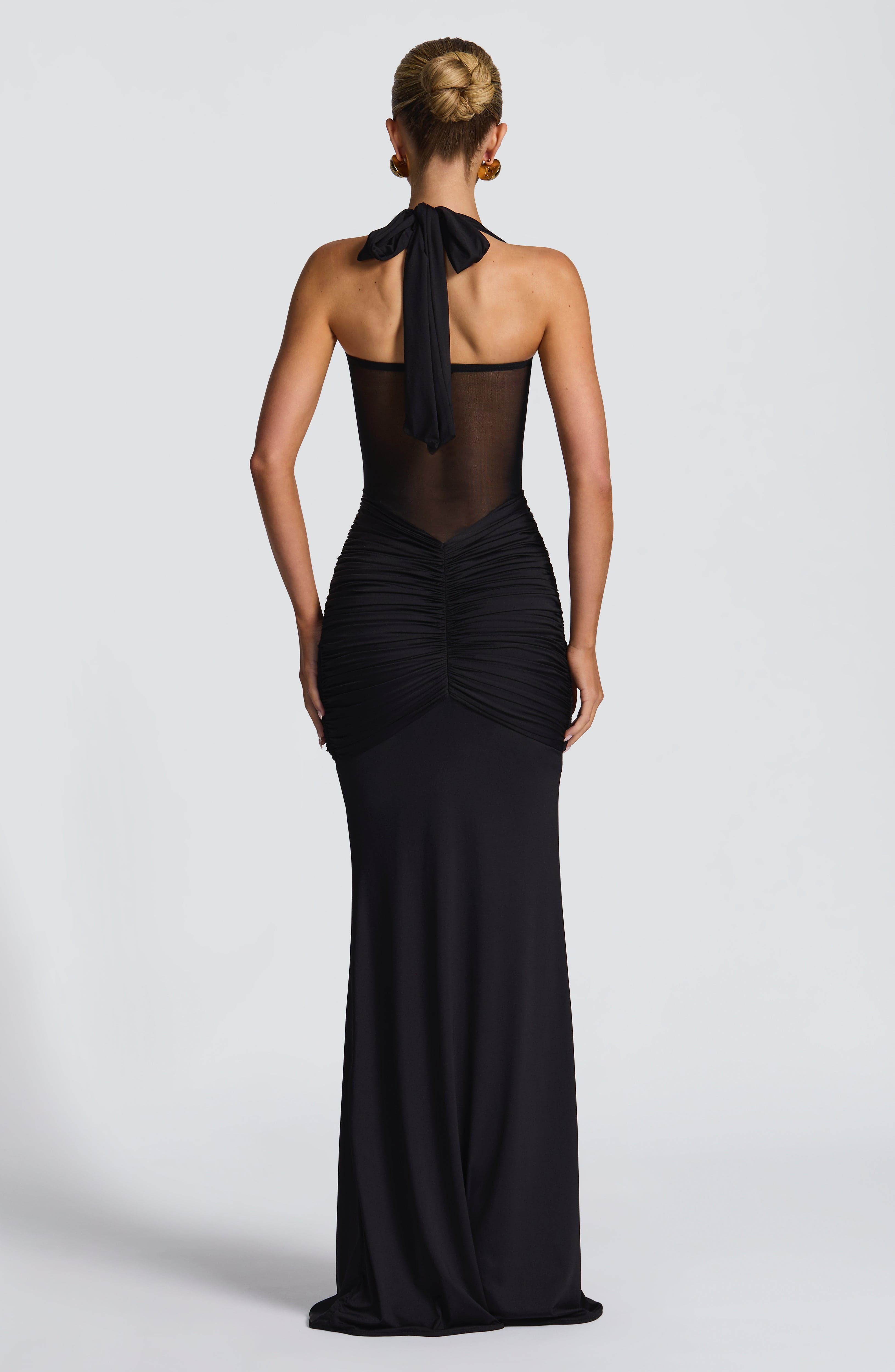 Women's Red Halter Neck Sweetheart Ruched Fitted Maxi Evening Dress Wedding Guest