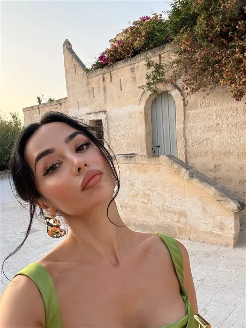 Women's Green Cowl Neck Sleeveless Fitted Maxi Evening Dress Wedding Guest