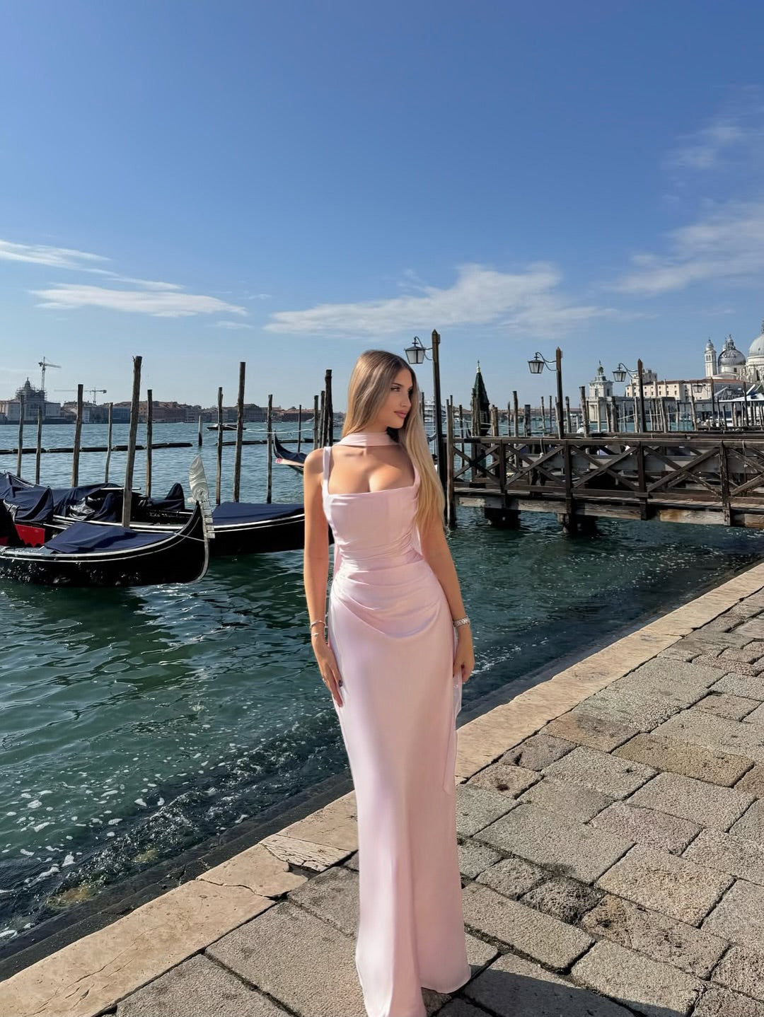 Women's Green Cowl Neck Sleeveless Fitted Maxi Evening Dress Wedding Guest
