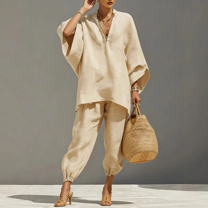 Women's Co-ord Set | Relaxed Trousers and Top Matching Outfit