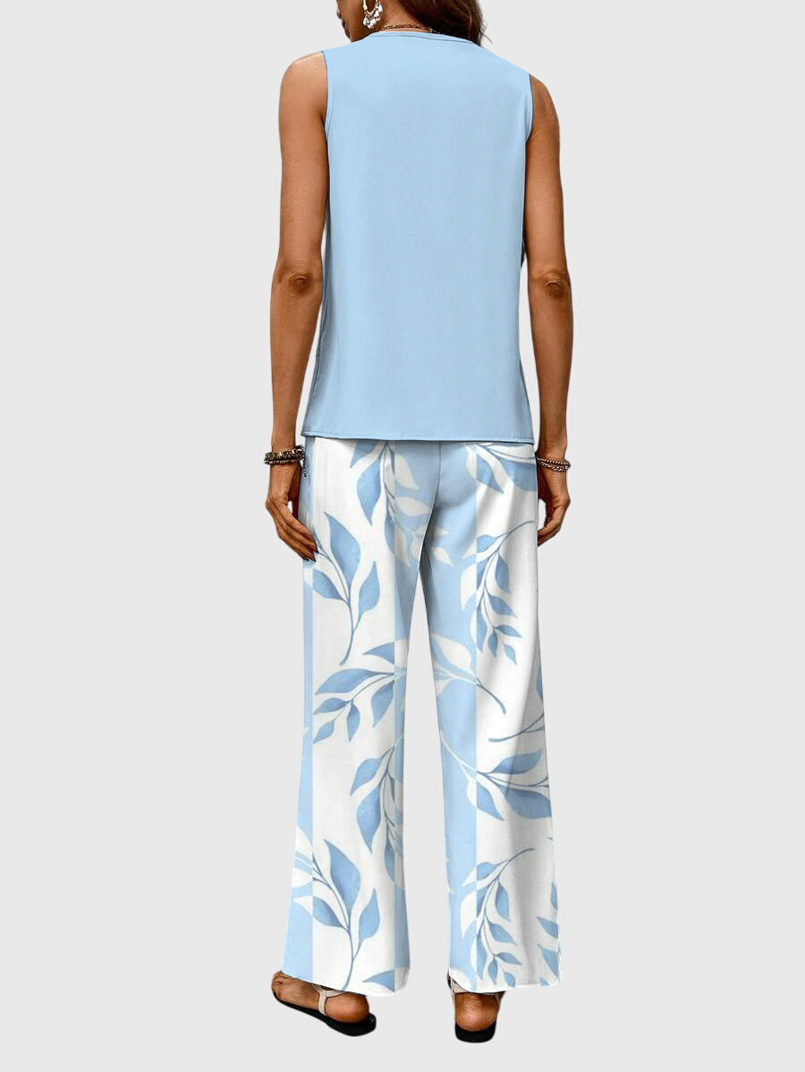 Women's Sleeveless Layered Tank Top and Wide Leg Pants Two-Piece Set Summer Casual