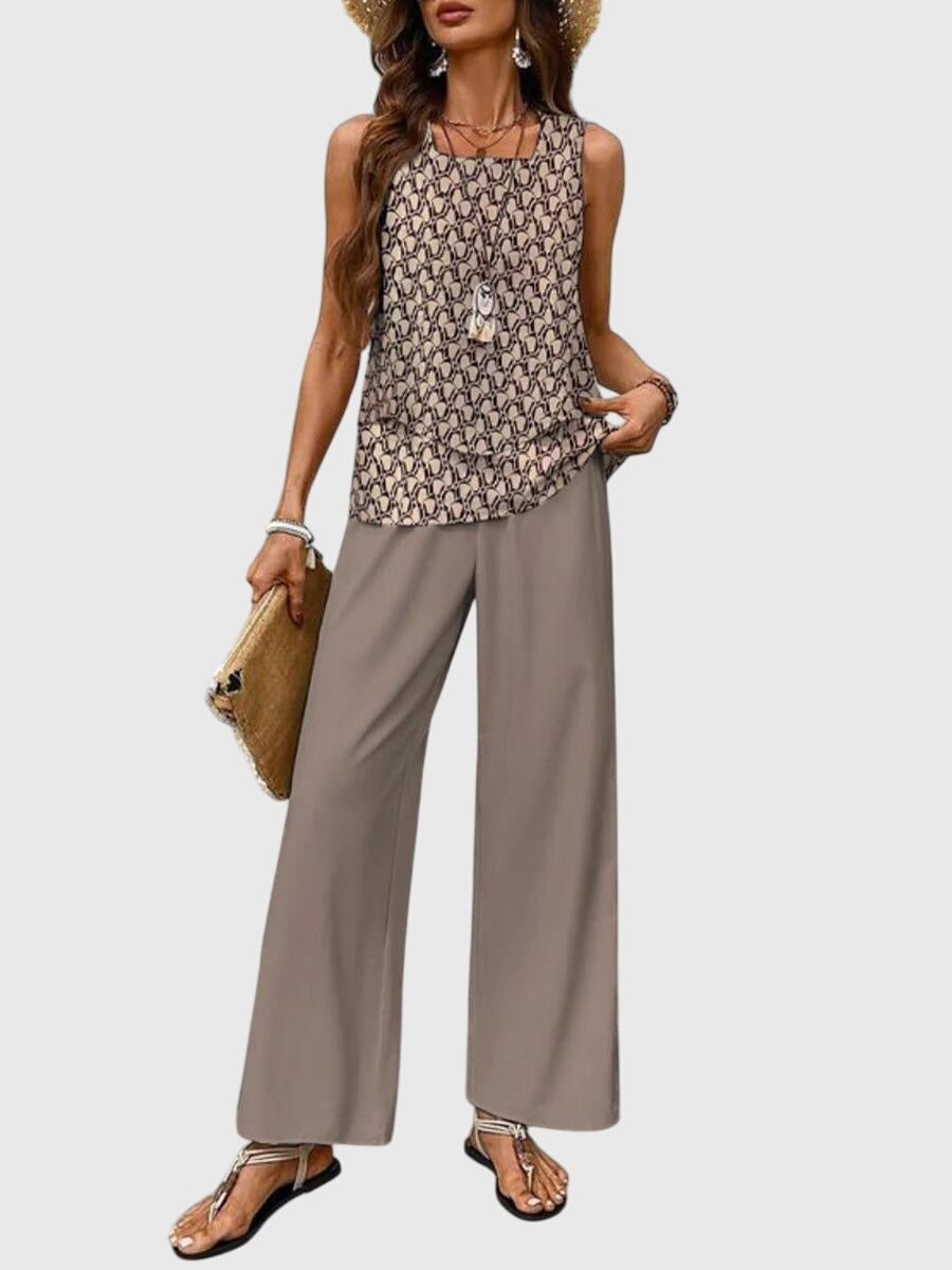 Women's Sleeveless Layered Tank Top and Wide Leg Pants Two-Piece Set Summer Casual
