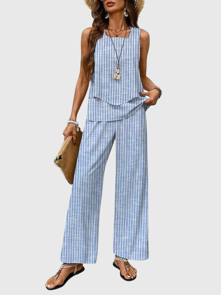 Women's Sleeveless Layered Tank Top and Wide Leg Pants Two-Piece Set Summer Casual