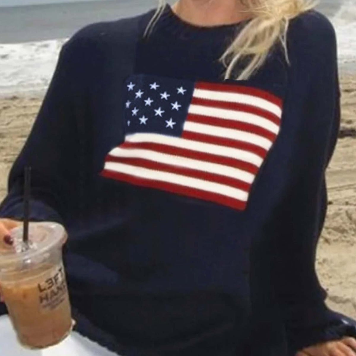 women's american flag knitted sweater - front view
