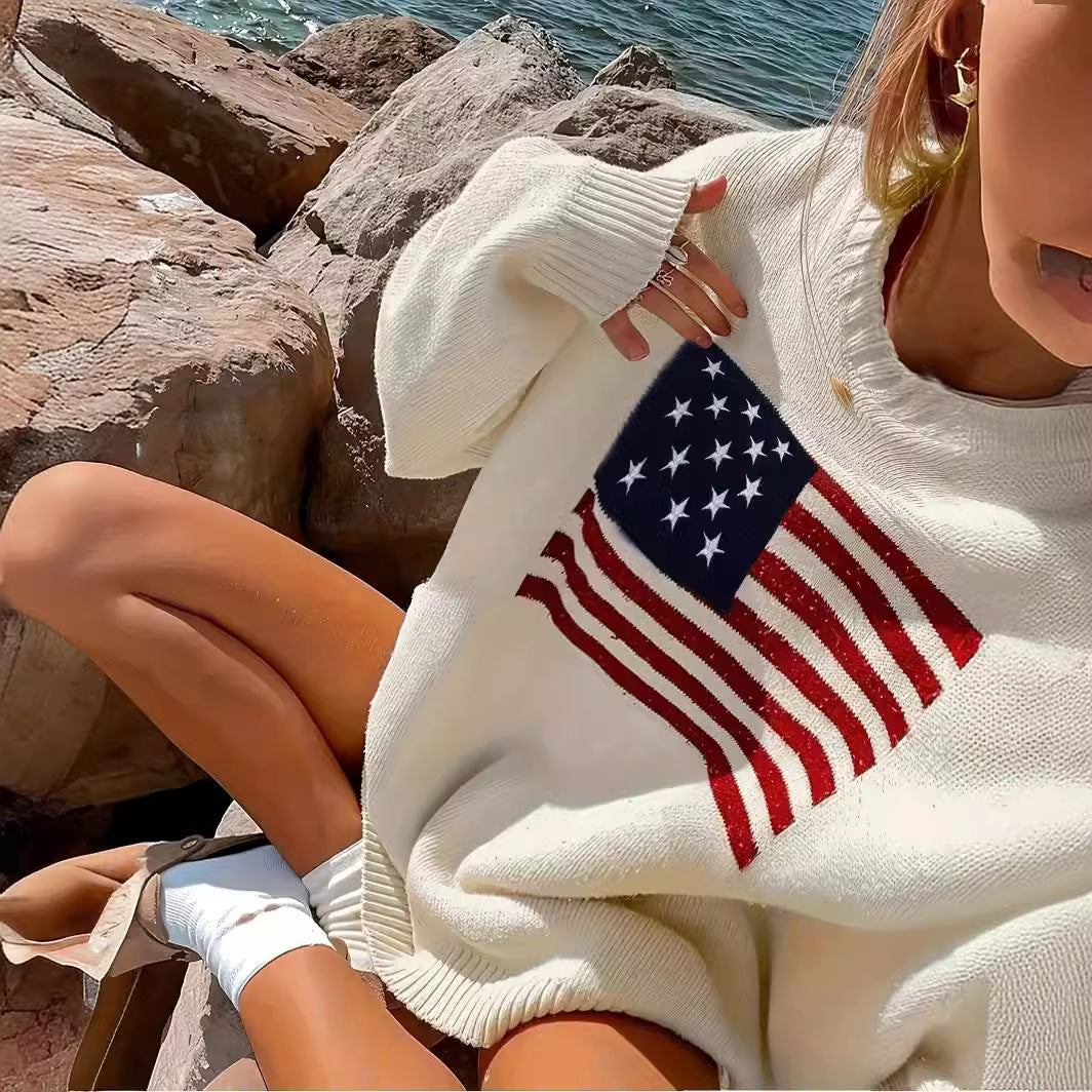 women's american flag knitted sweater - side view