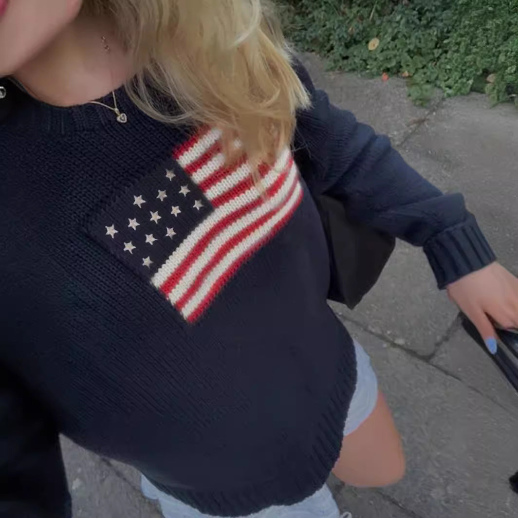 women's american flag knitted sweater - back view