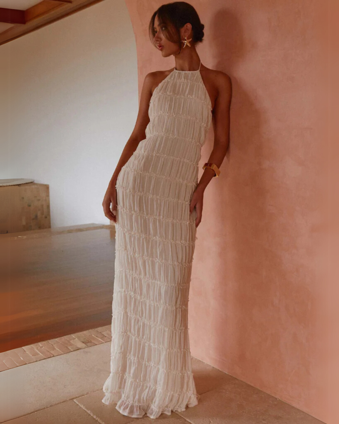 Women's Backless Halter Maxi Dress | Open Back Elegant Evening Dress