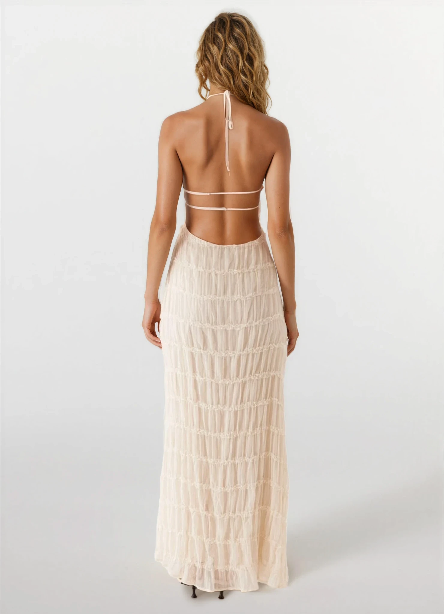 Women's Backless Halter Maxi Dress | Open Back Elegant Evening Dress