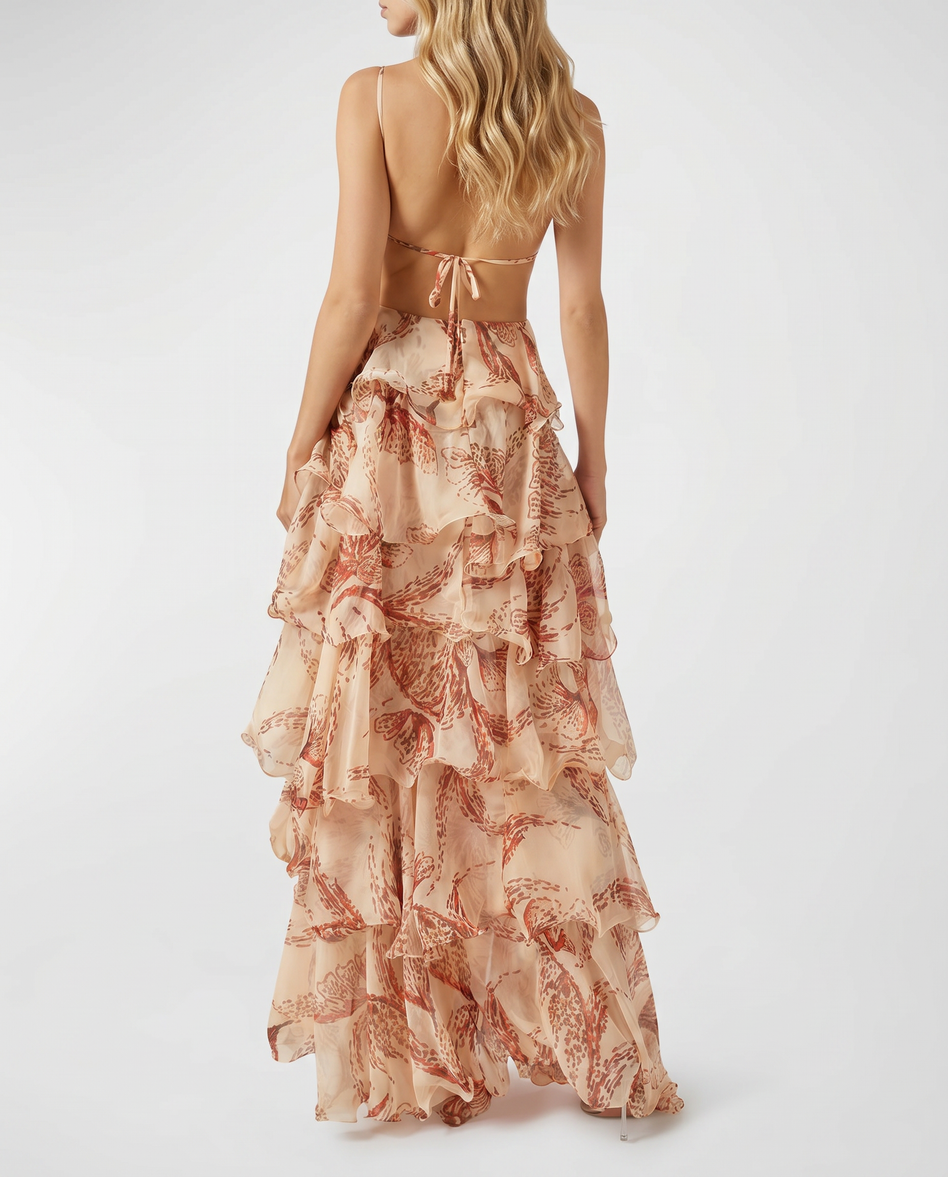 Women's Butterfly Appliqué Tiered Maxi Dress | Brown Formal Evening Dress