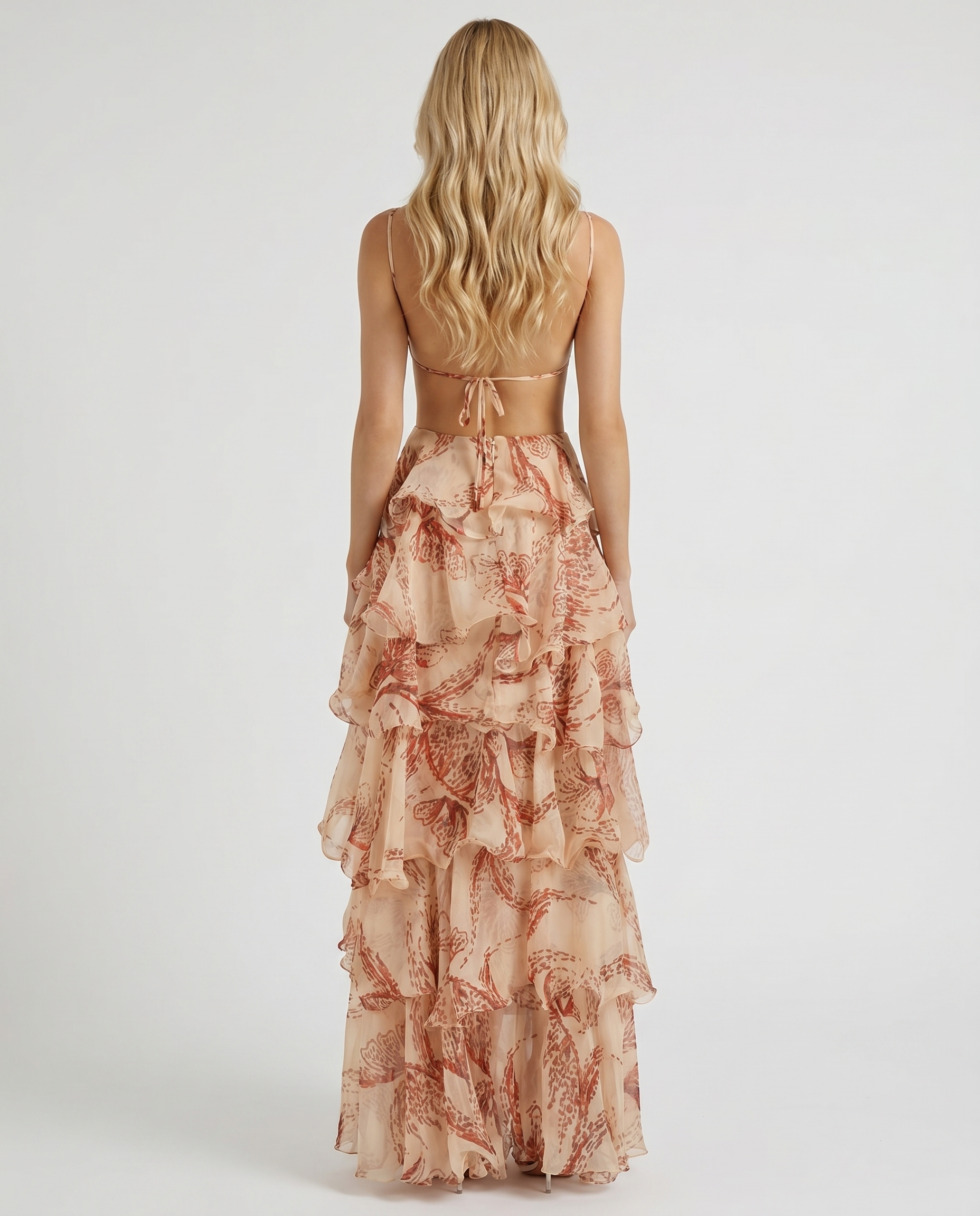 Women's Butterfly Appliqué Tiered Maxi Dress | Brown Formal Evening Dress