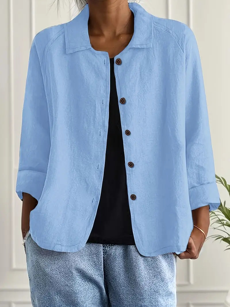 Women's casual button-front collared blouse - front view