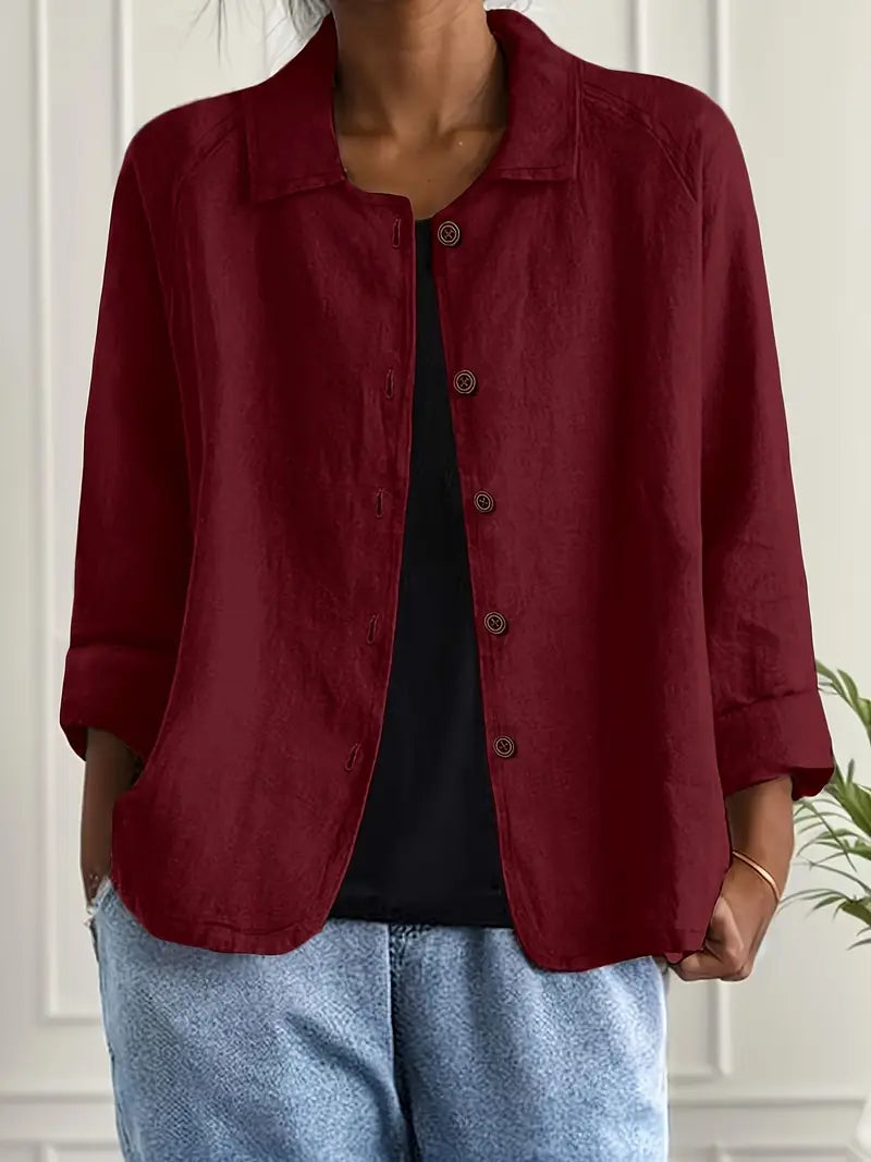 Women's casual button-front collared blouse in Pink