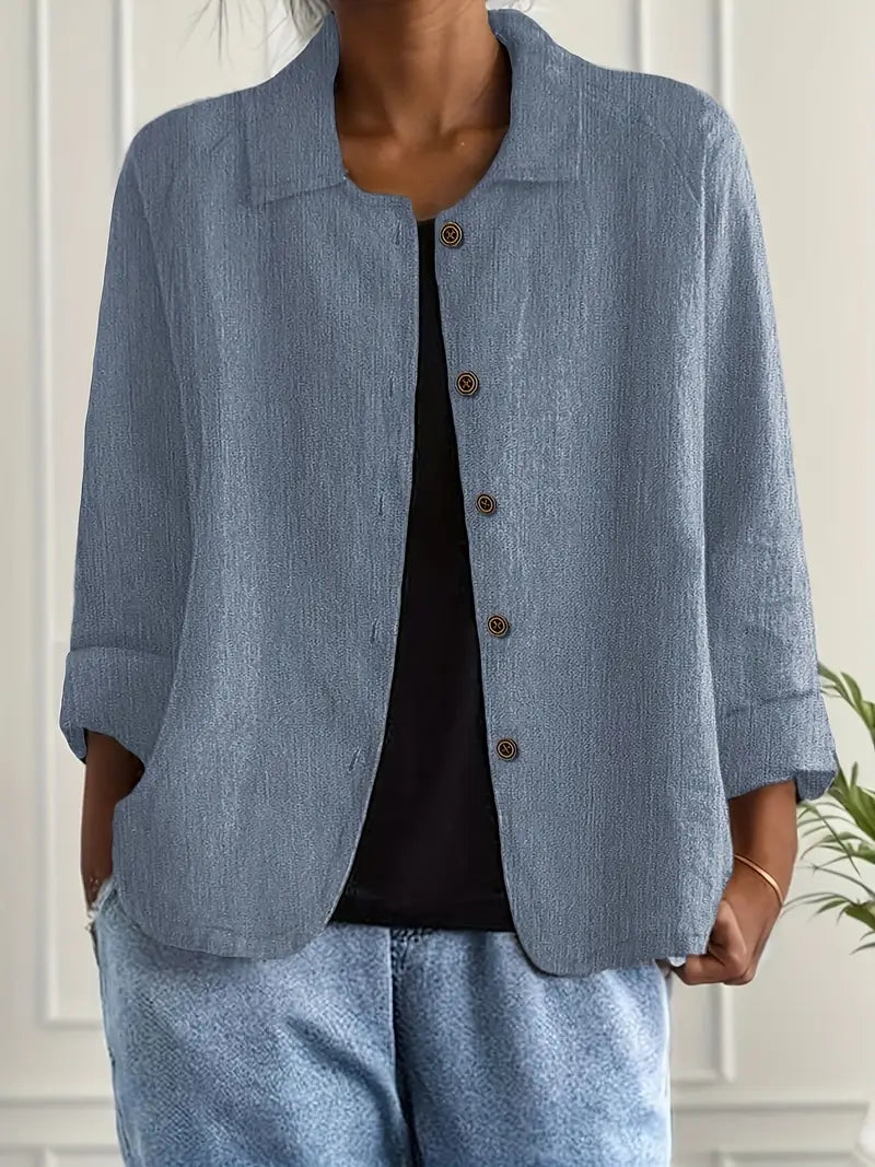 Women's casual button-front collared blouse - detail view