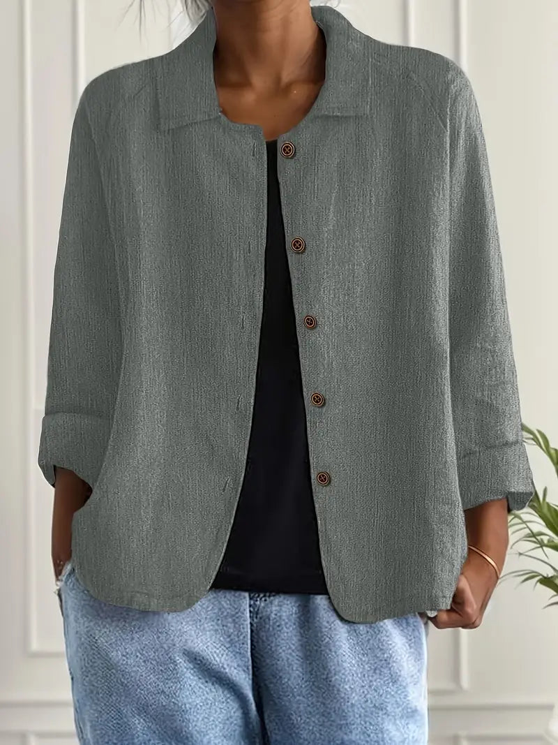 Women's casual button-front collared blouse - full view