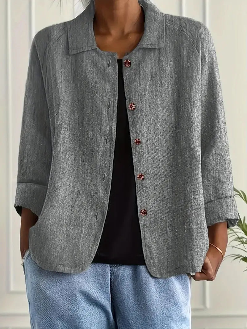 Women's casual button-front collared blouse - lifestyle view