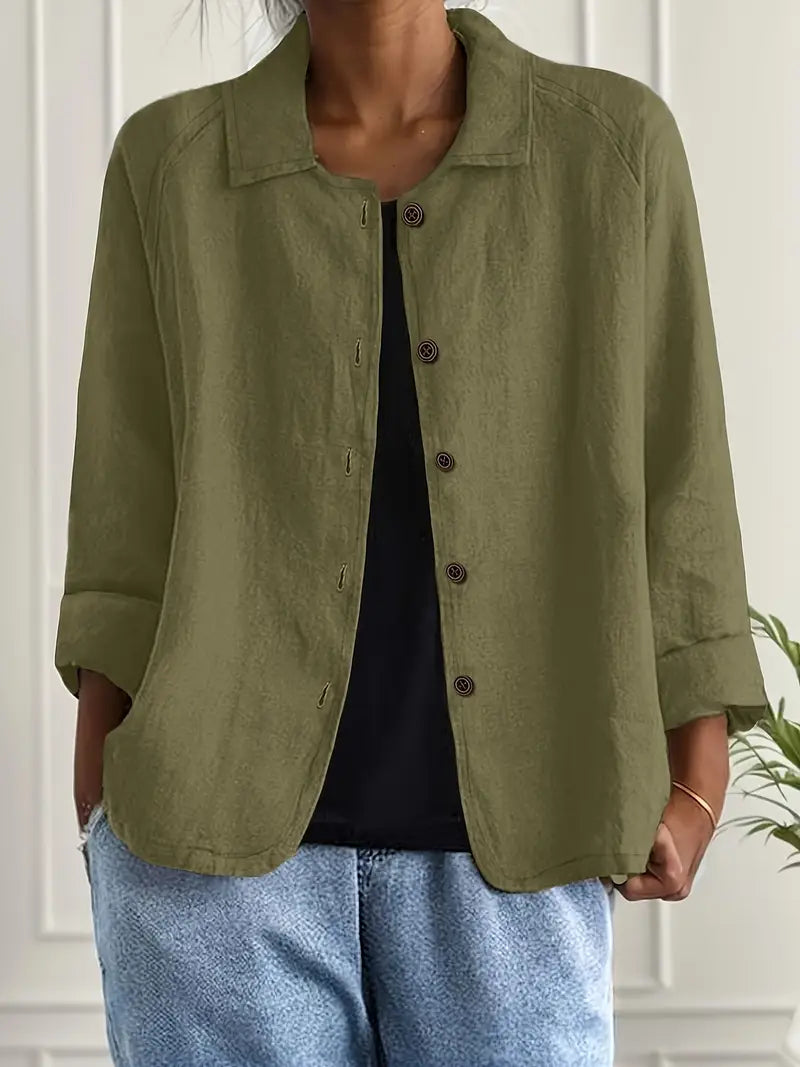 Women's casual button-front collared blouse - close-up view