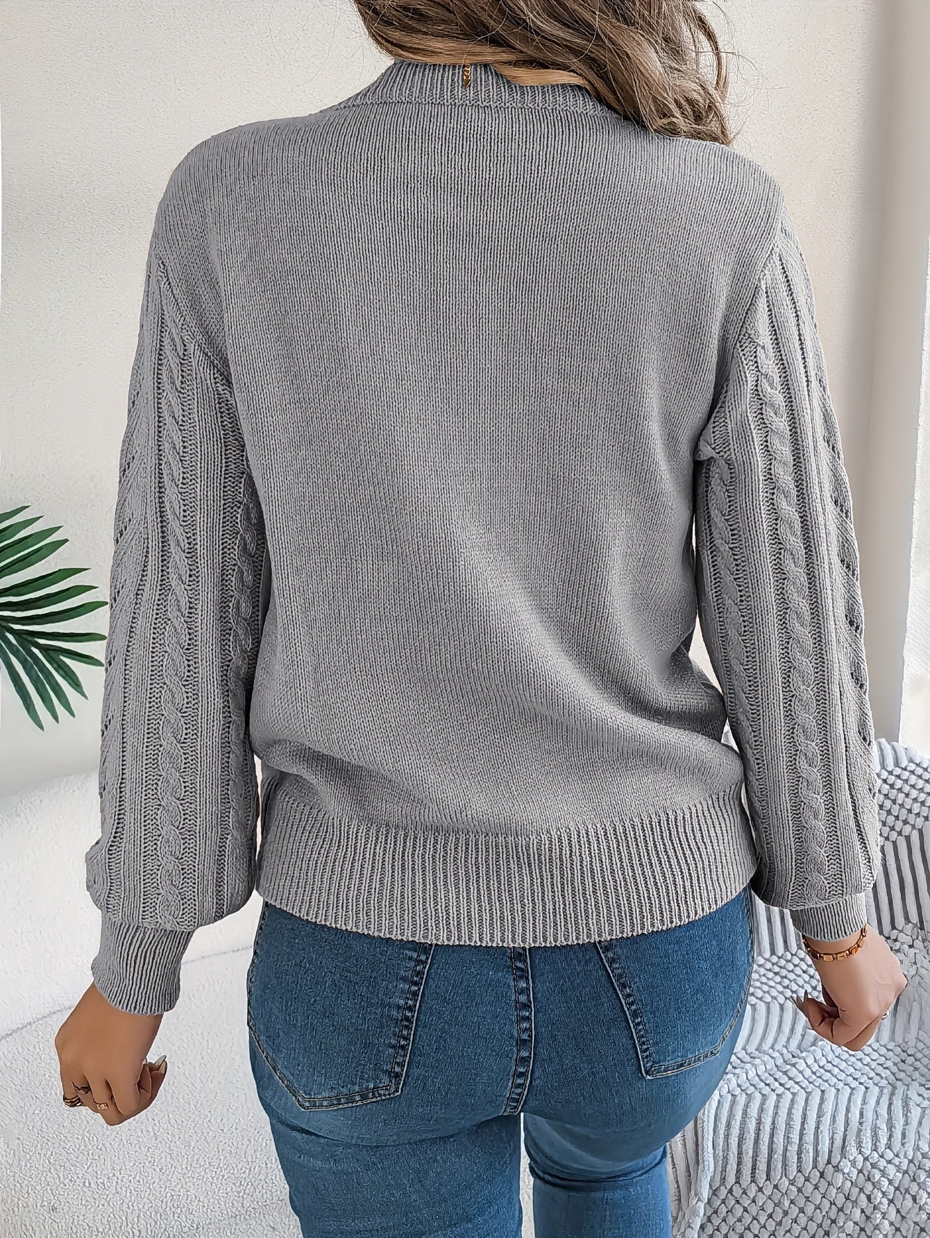 Women's Cable-Knit Textured Sweater - photo 10