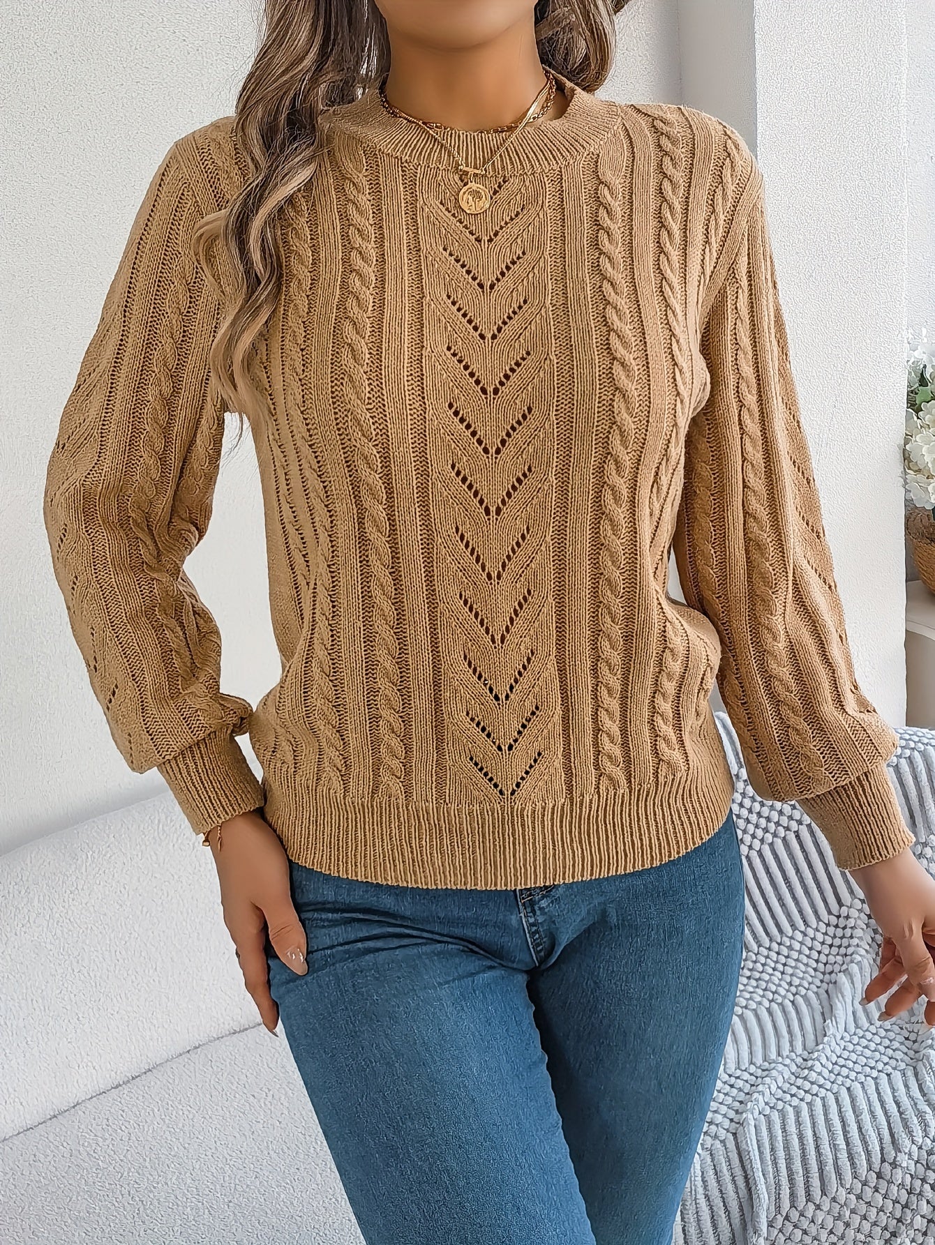 Women's Cable-Knit Textured Sweater - photo 6