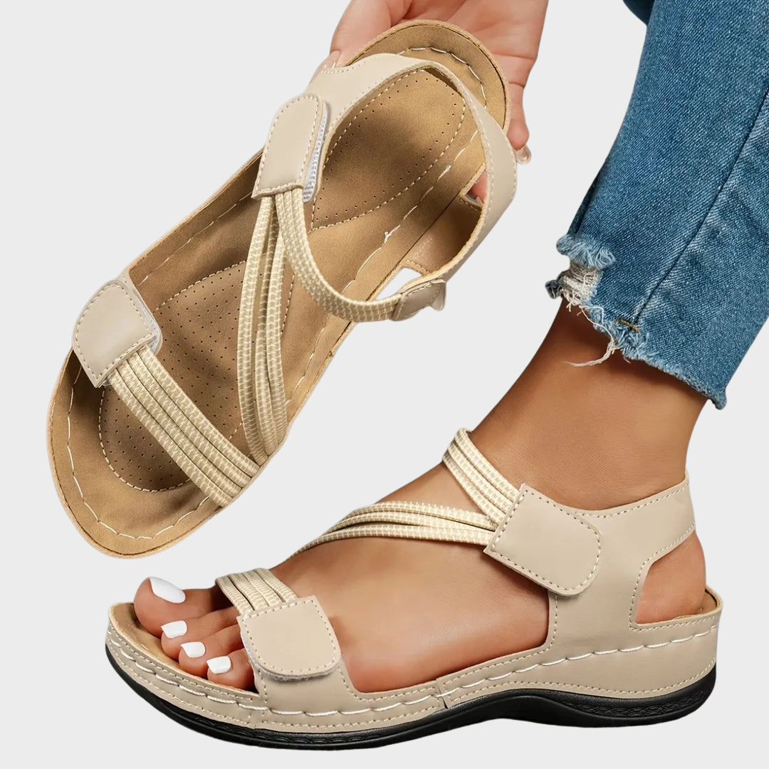 Women's Open Toe Cross Strap Velcro Wedge Comfort Sandals Summer Casual