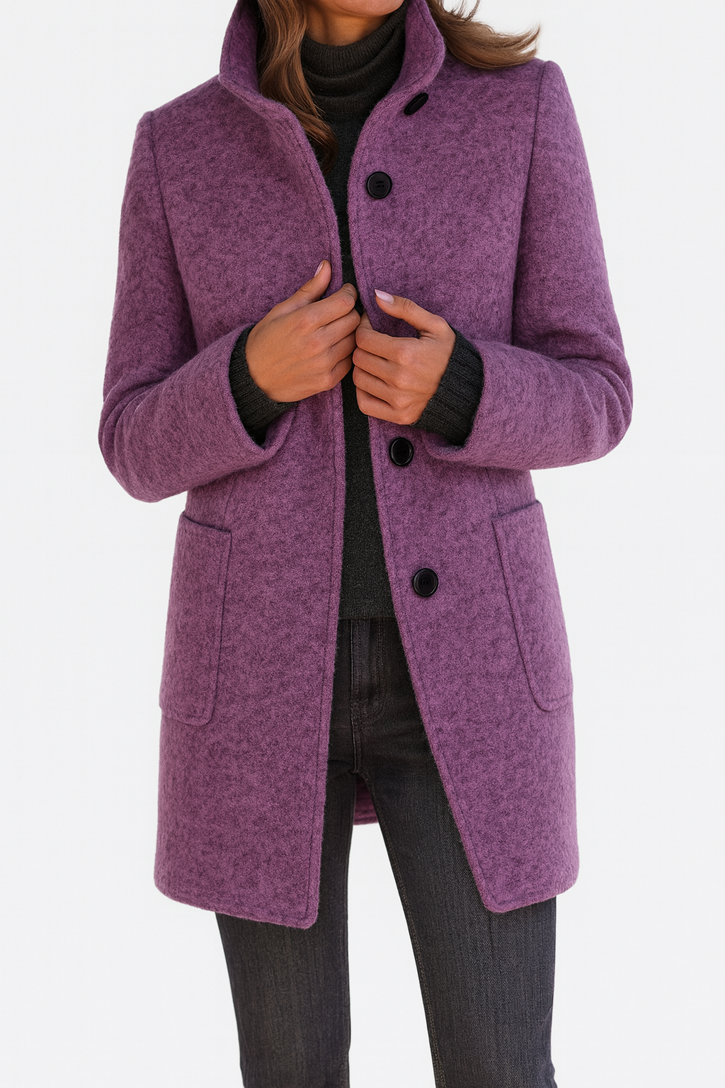 womens classic long coat | timeless elegant overcoat - back view