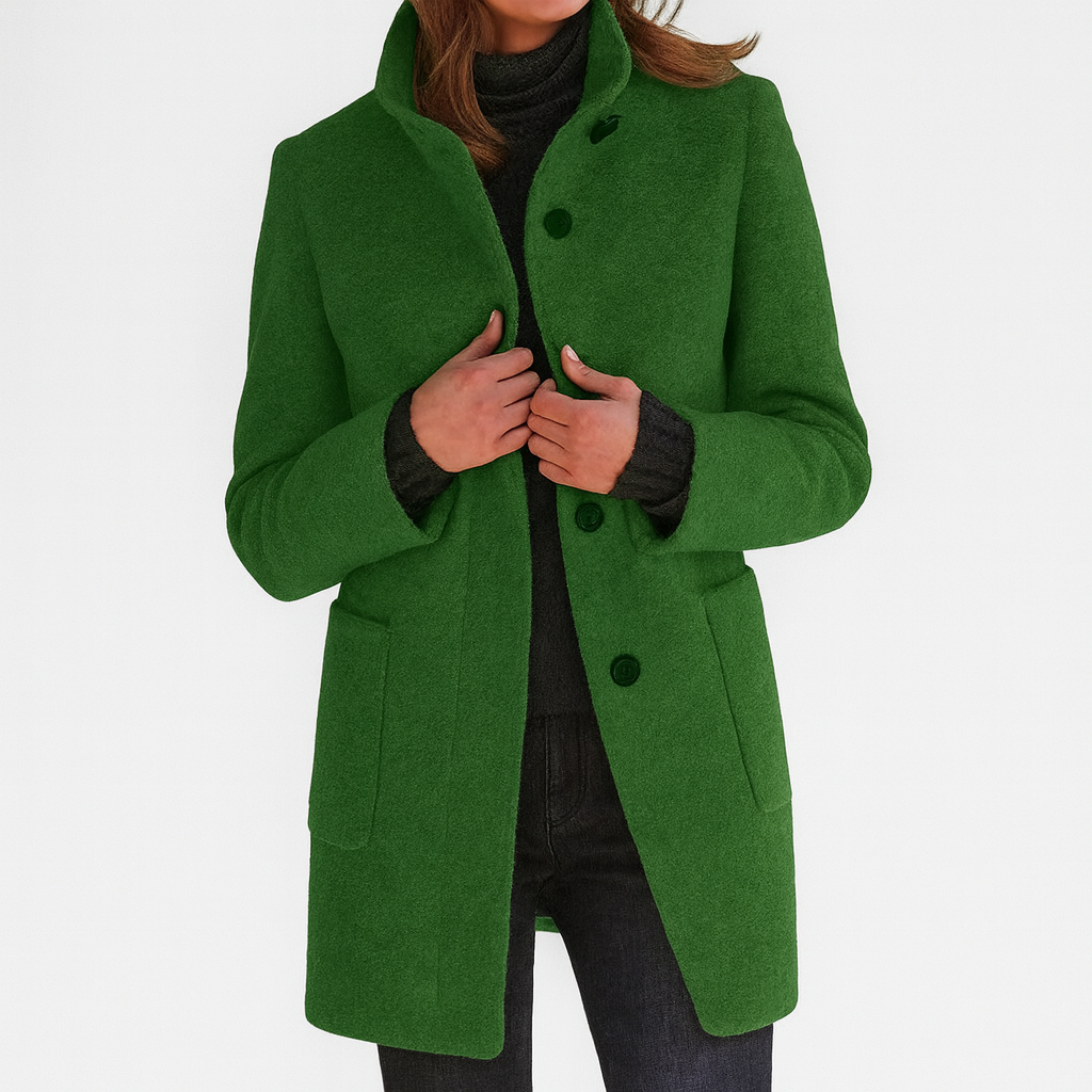 womens classic long coat | timeless elegant overcoat - detail view
