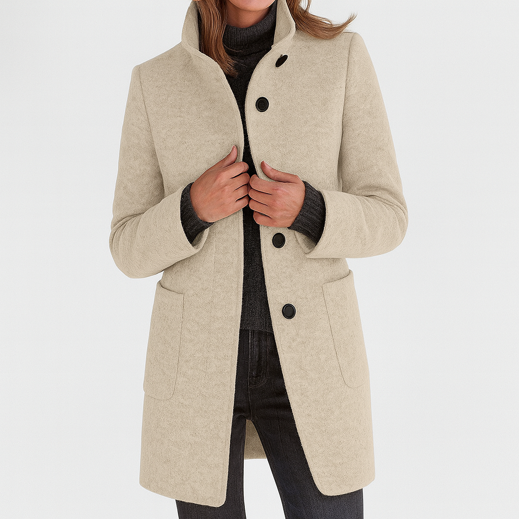 womens classic long coat | timeless elegant overcoat - flat lay view