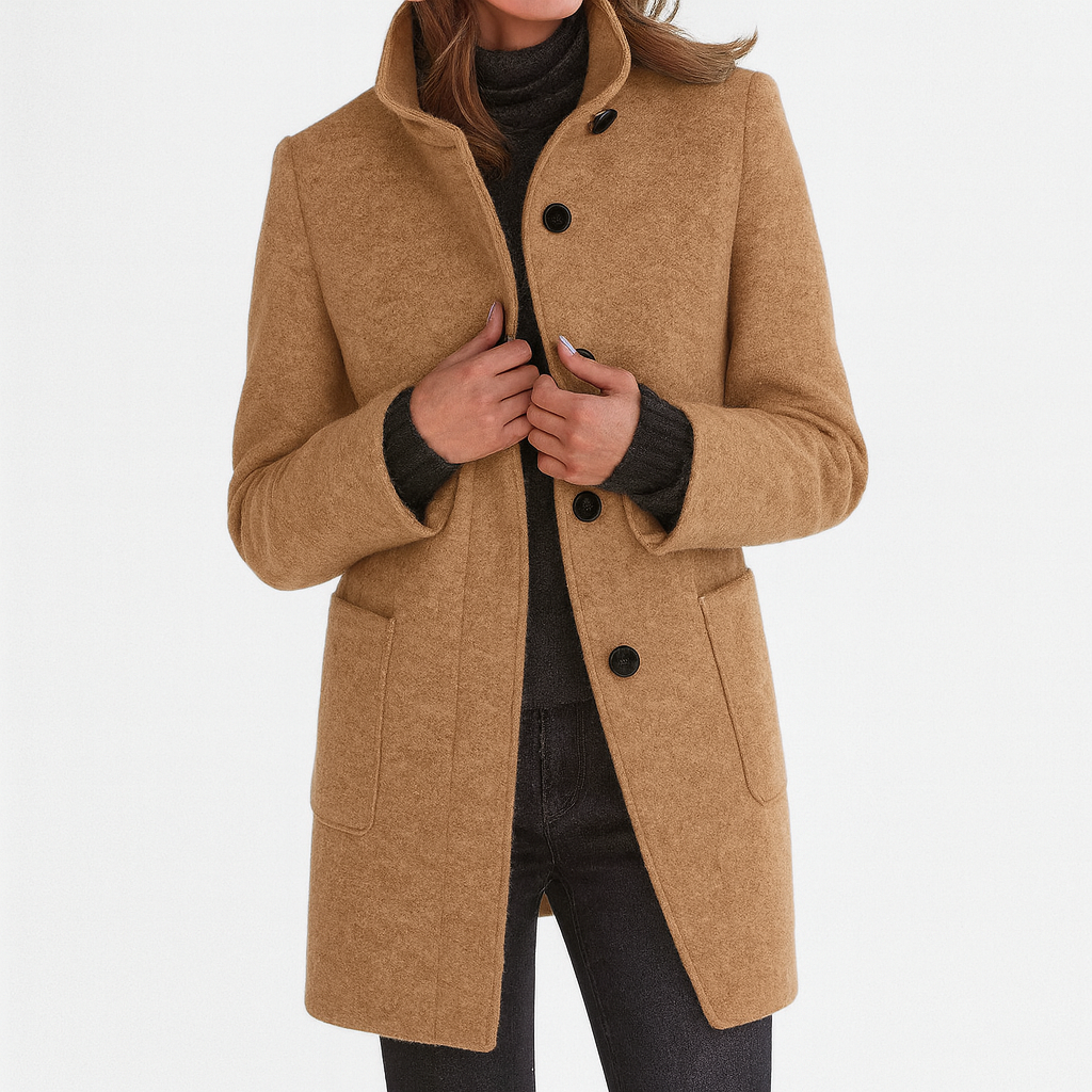 womens classic long coat | timeless elegant overcoat - lifestyle view