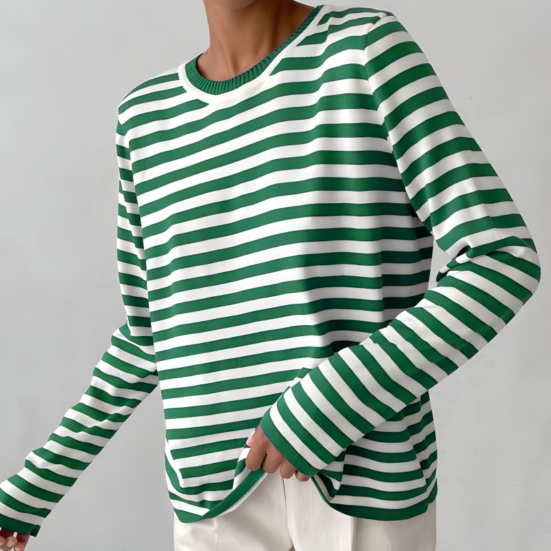 Women's navy blue striped cotton sweater - back view