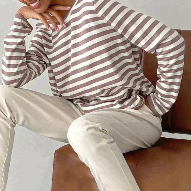 Women's navy blue striped cotton sweater - alternate view