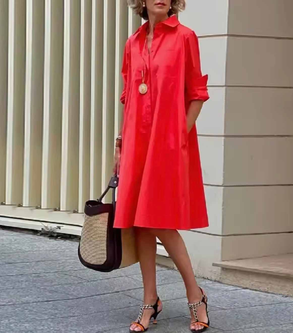 Women's Classic Midi Shirt Dress | Casual Long Sleeve Button-Down Dress