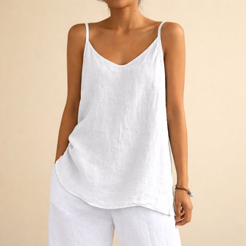 Women's cotton linen sleeveless tank top - side view