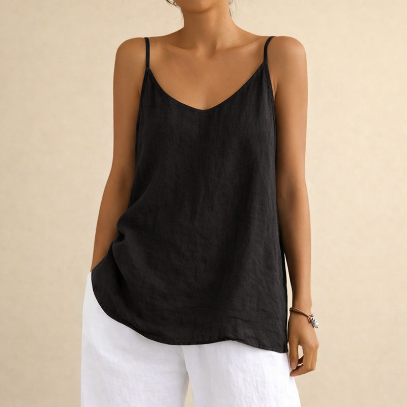 Women's cotton linen sleeveless tank top - lifestyle view
