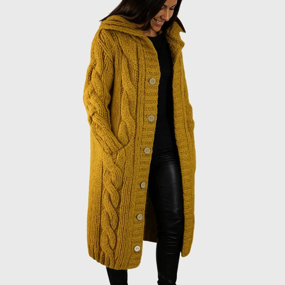 womens cozy long coat | elegant warm everyday overcoat - back view