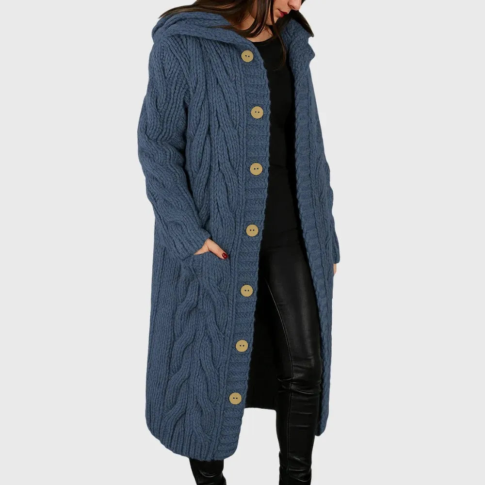 womens cozy long coat | elegant warm everyday overcoat - front view