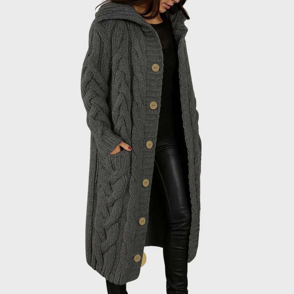 womens cozy long coat | elegant warm everyday overcoat - full view