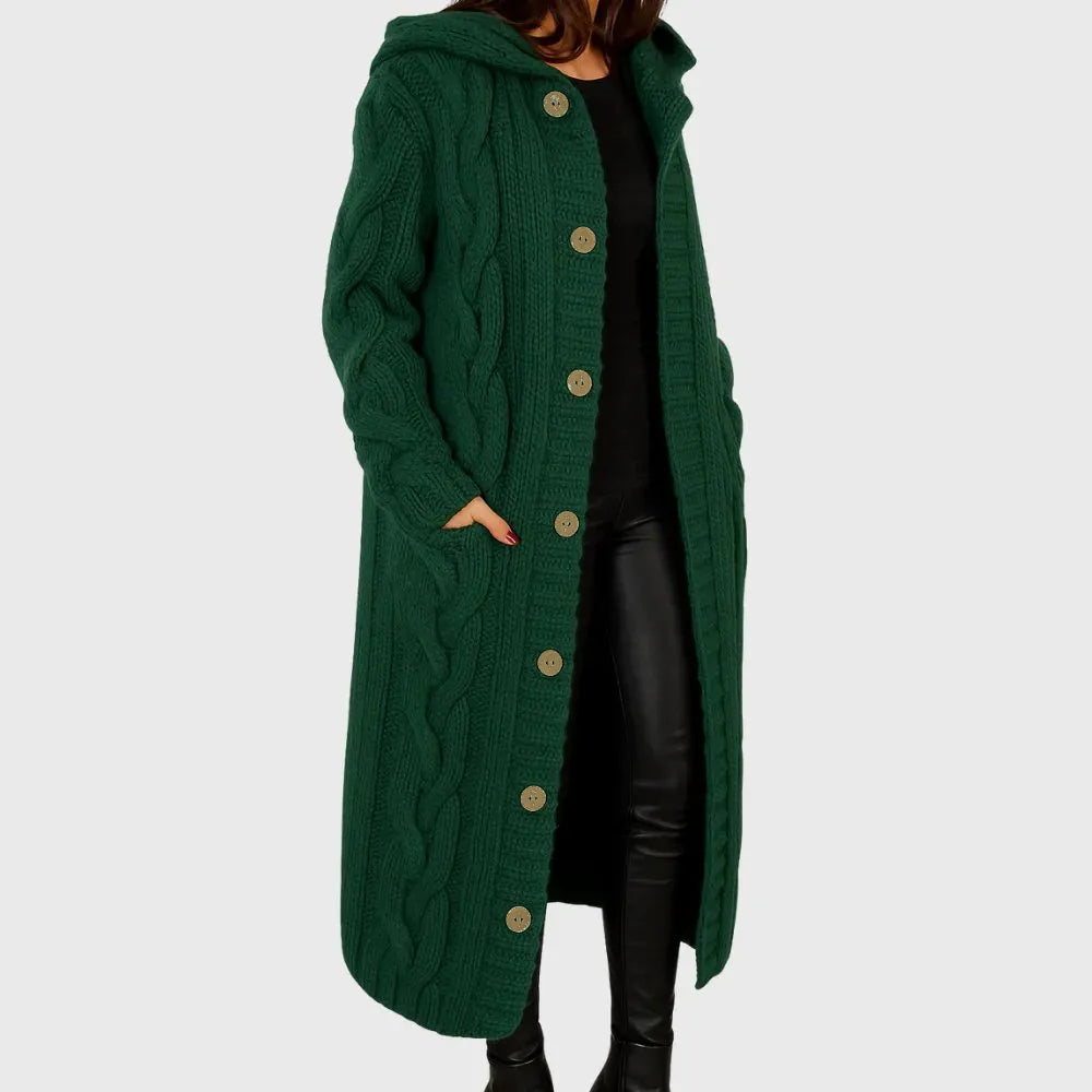 womens cozy long coat | elegant warm everyday overcoat - worn view