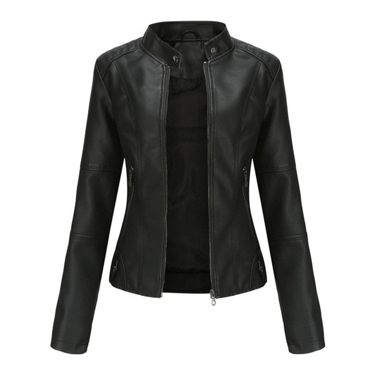 Women's Faux Leather Moto Jacket | Stand Collar Zip-Up - photo 3