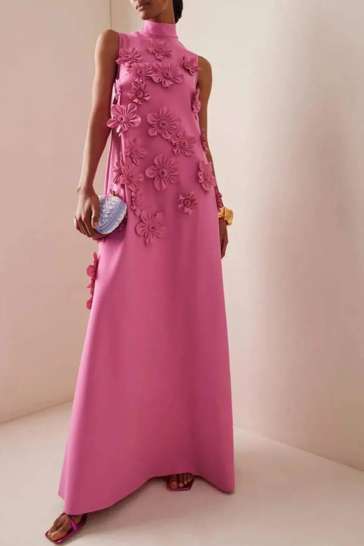 Women's floral applique party maxi dress - front view