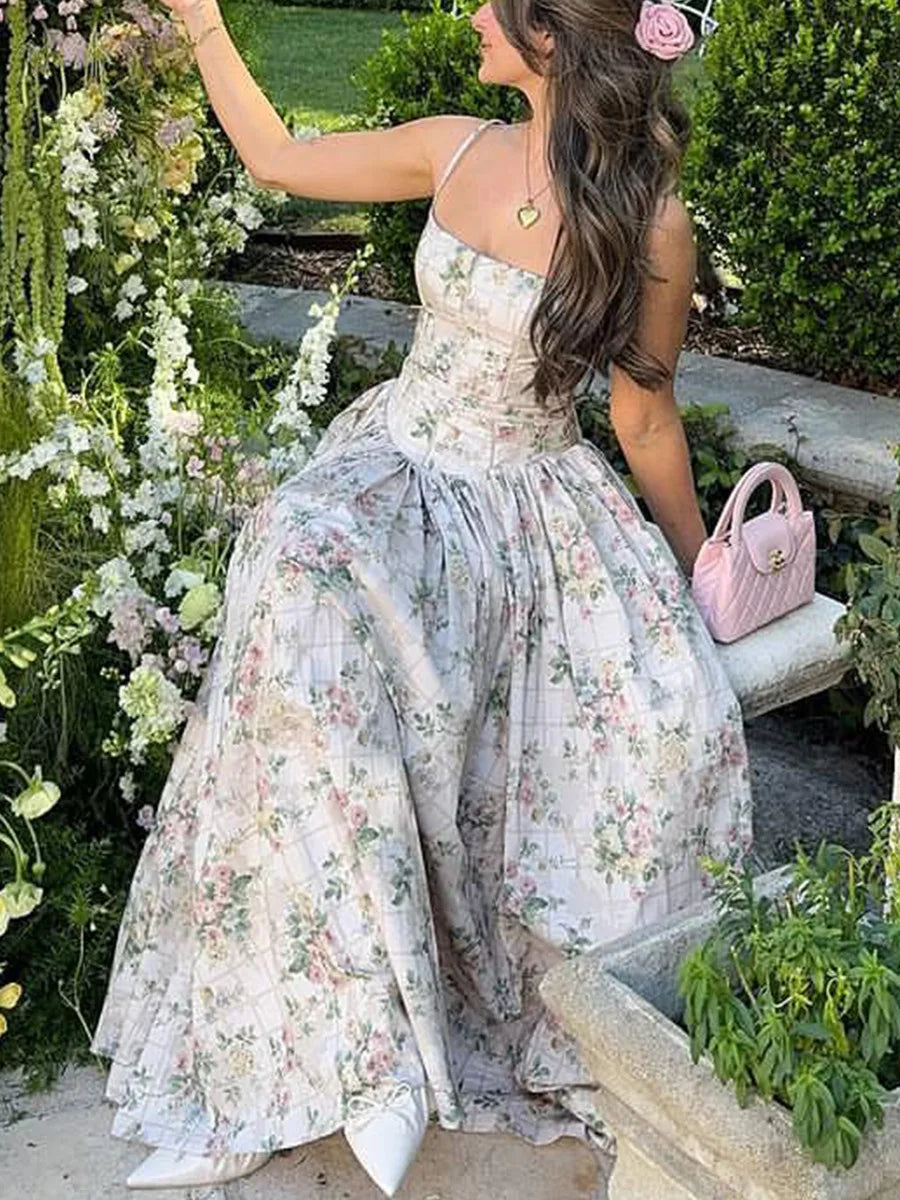 Women's Floral Corset Midi Dress | Fitted Strapless Occasion Dress