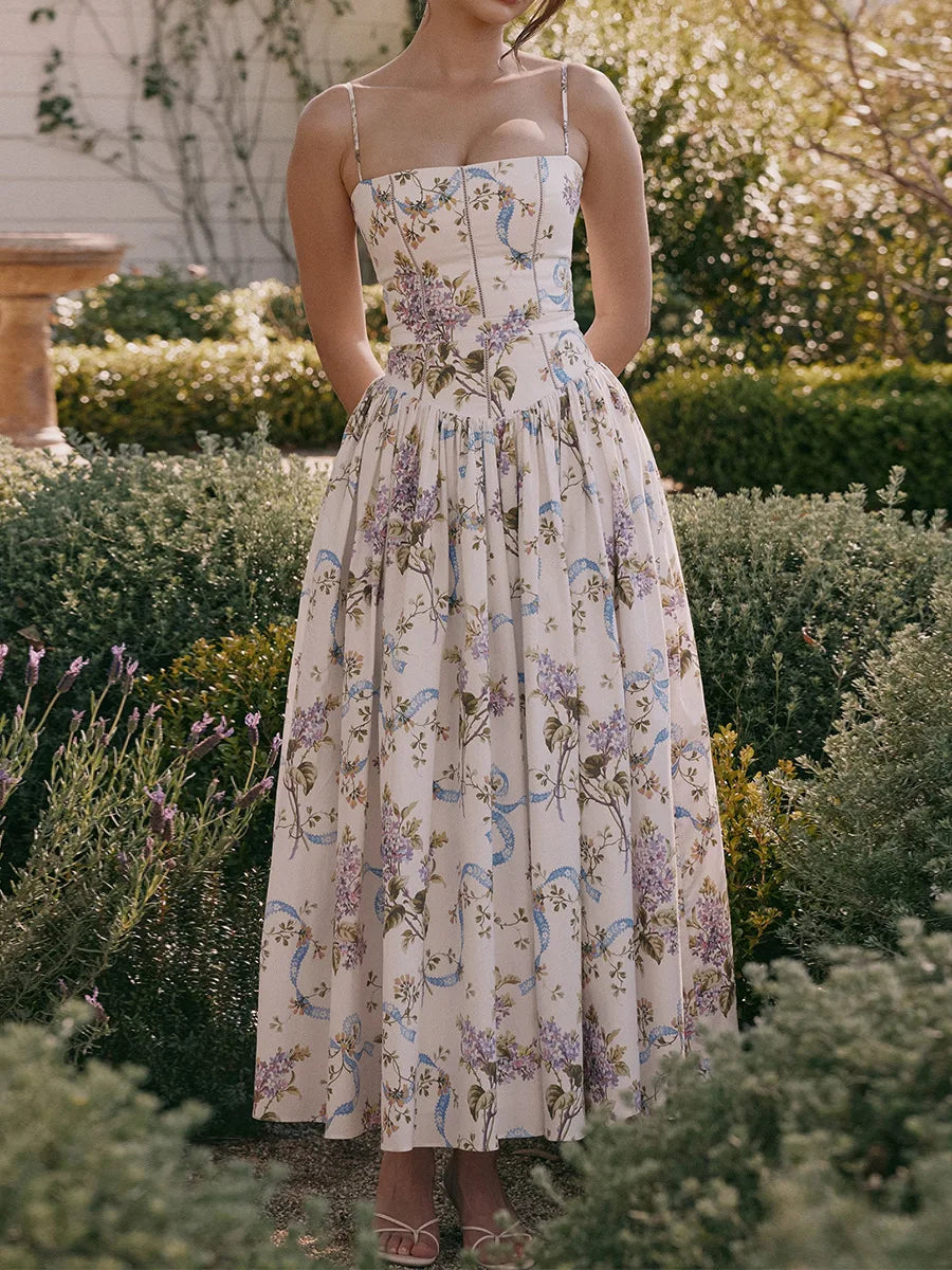 Women's Floral Corset Midi Dress | Fitted Strapless Occasion Dress