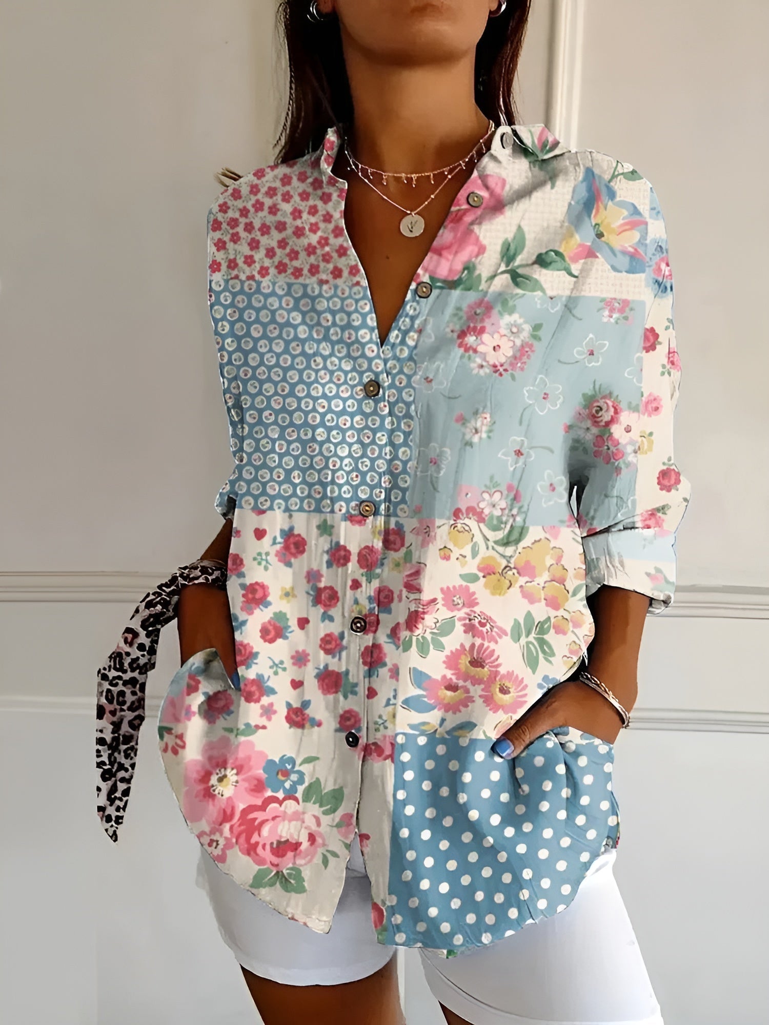 Women's Floral Print Draped Blouse | Lightweight Casual Summer Top