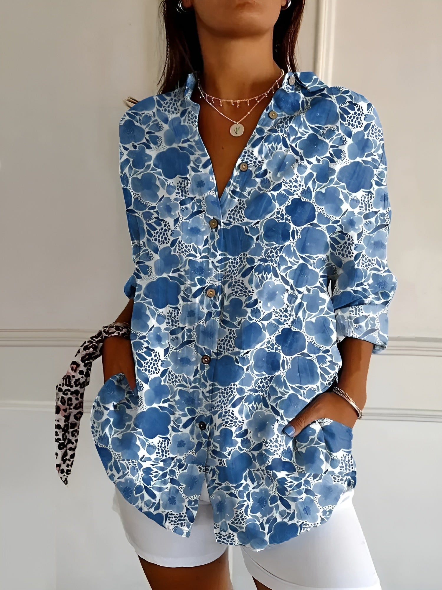 Women's Floral Print Draped Blouse | Lightweight Casual Summer Top
