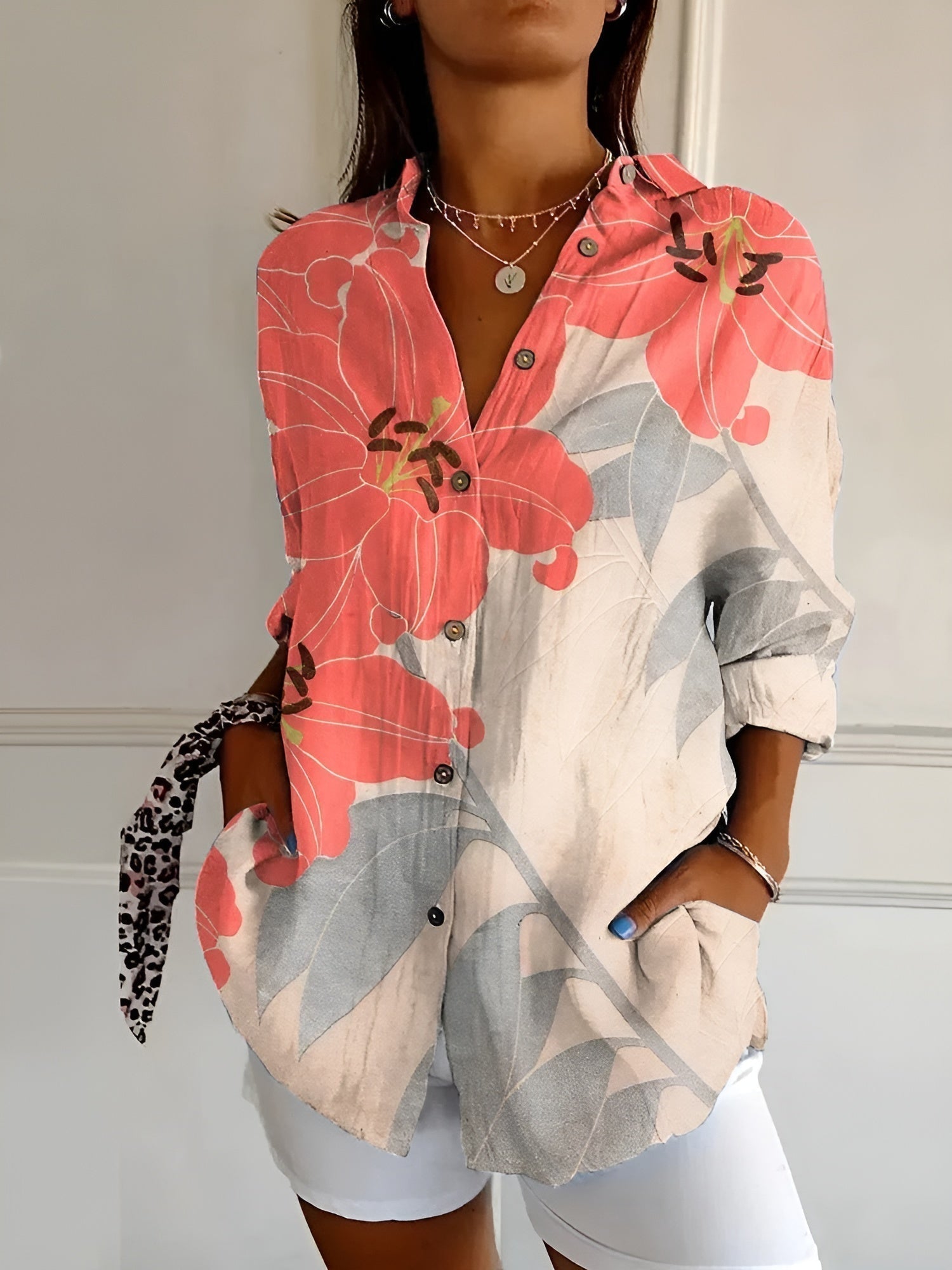 Women's Floral Print Draped Blouse | Lightweight Casual Summer Top