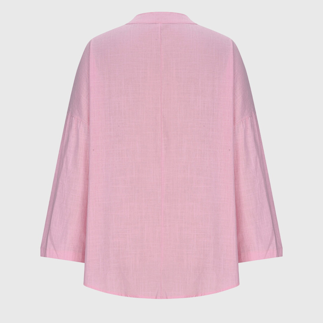 Women's V-Neck Zip Detail Long Sleeve Oversized Casual Blouse