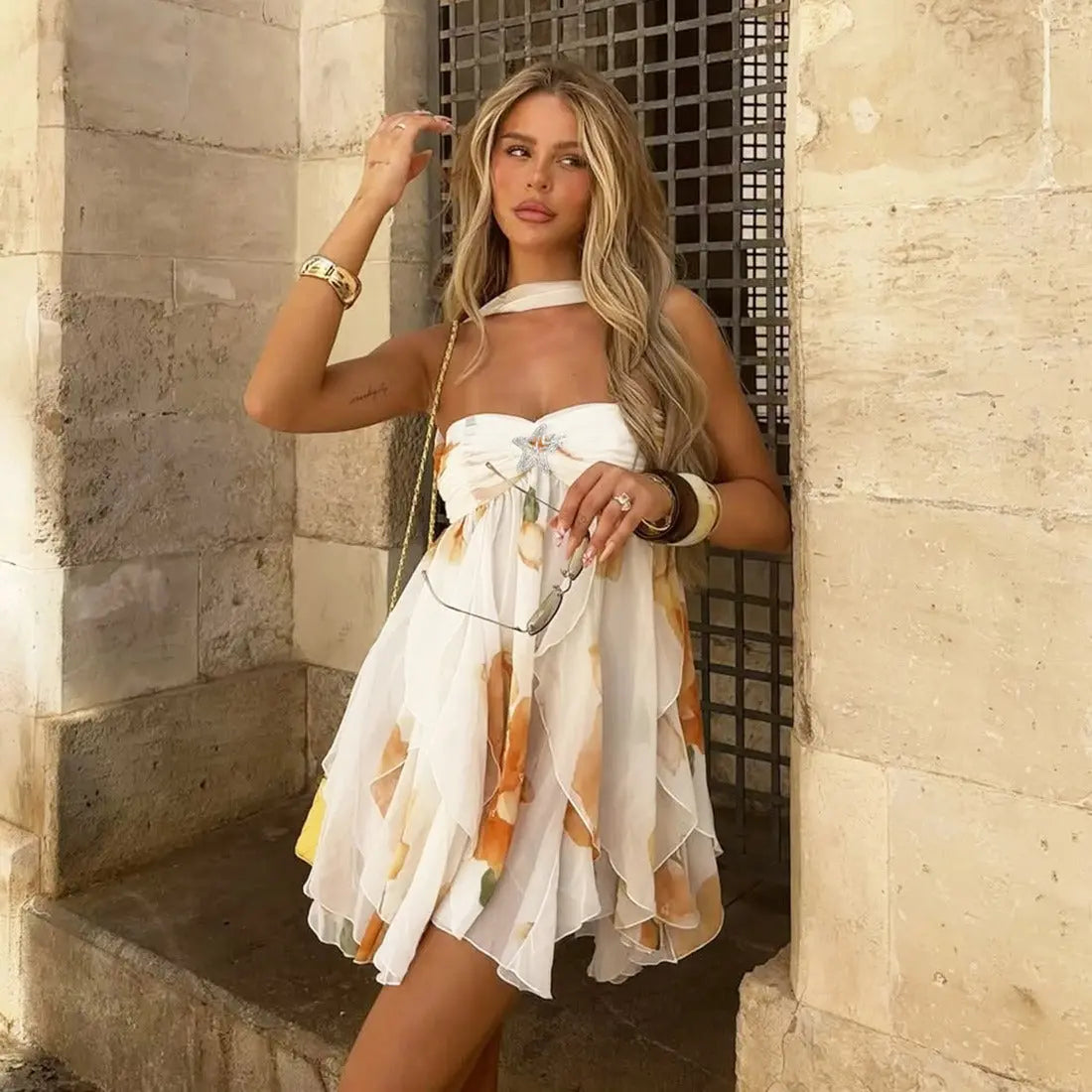Women's Halter Backless Asymmetrical Mini Dress | Evening Party Dress