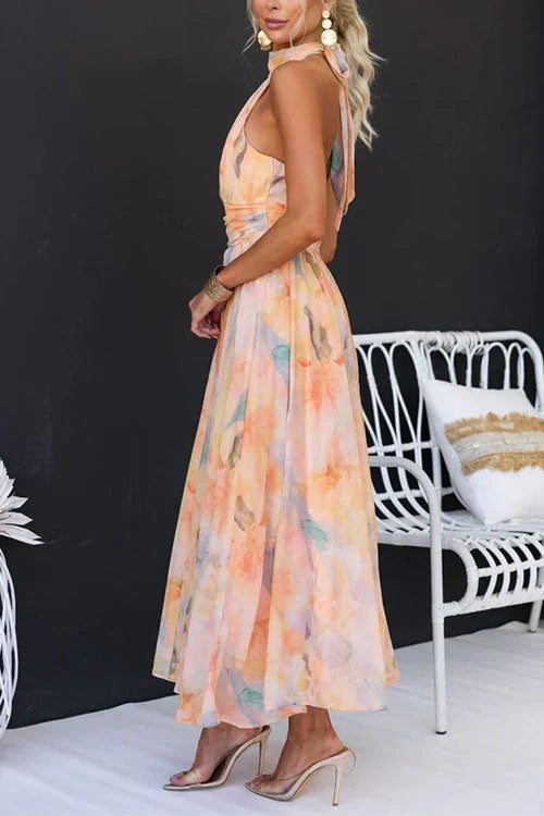 Women's Halter Neck Sleeveless Maxi Dress | Formal Wedding Guest Evening Gown