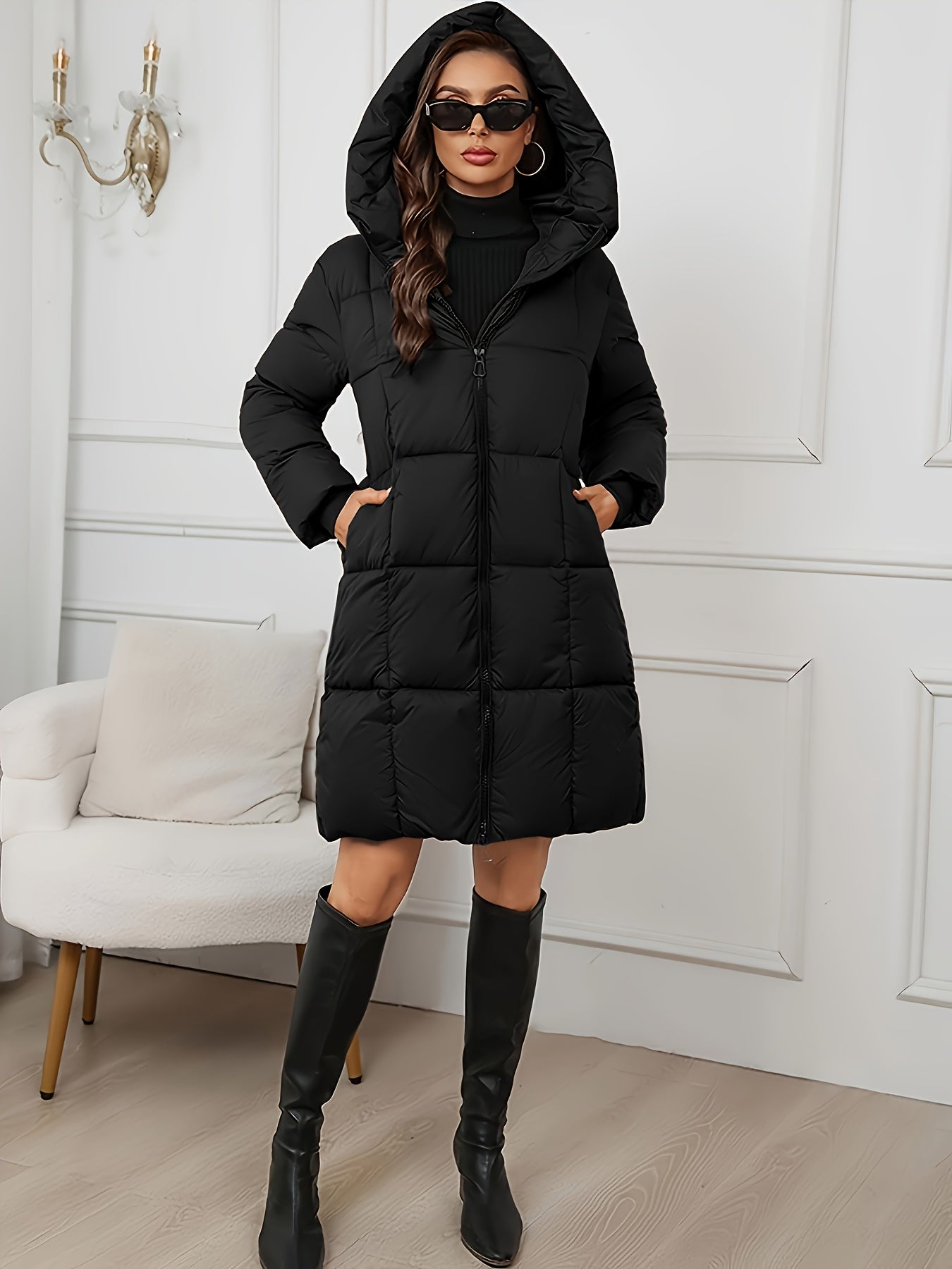 Women's Hooded Longline Puffer Coat - photo 9